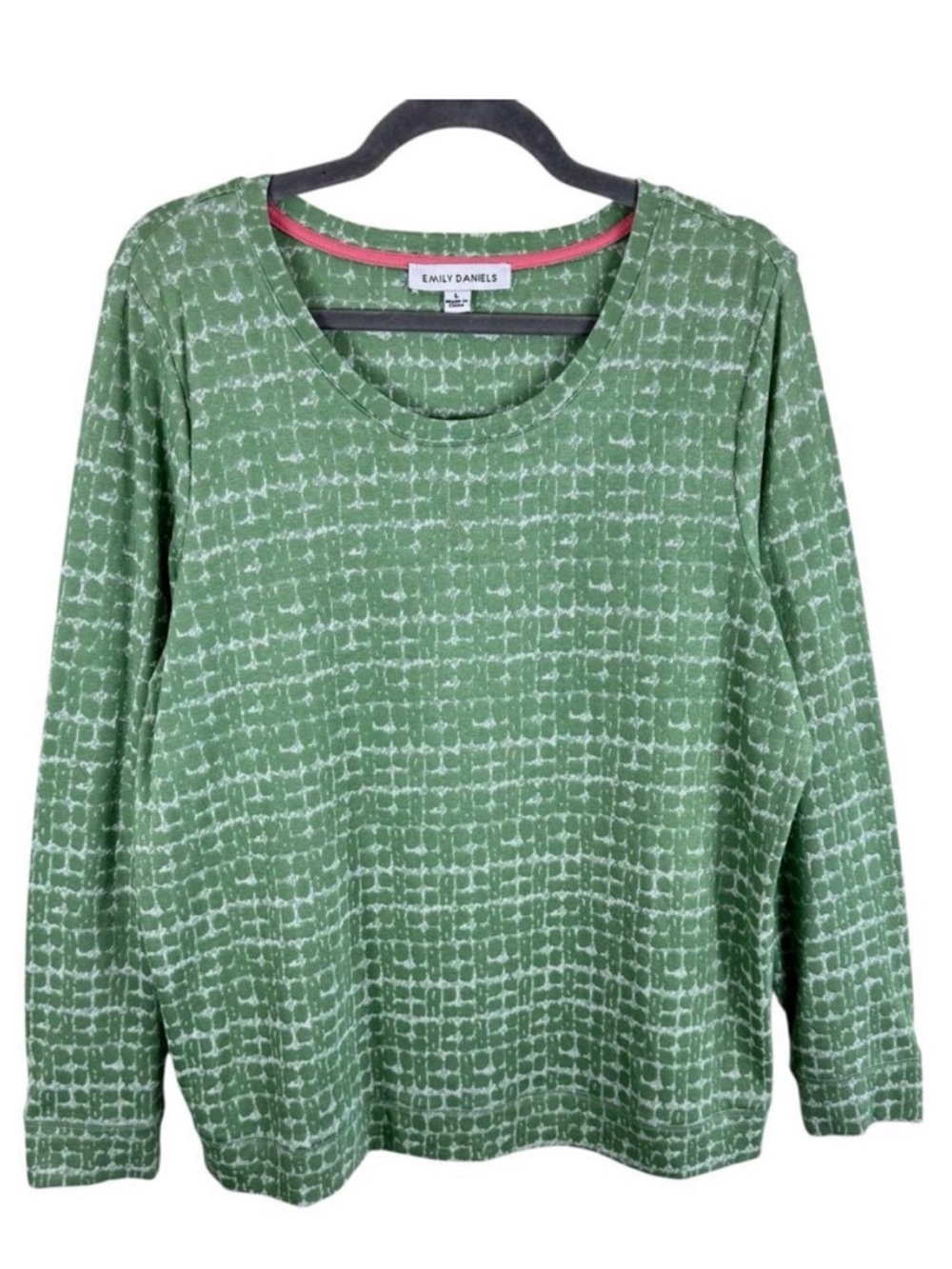 Emily Daniels Green White Long Sleeve Rayon Soft‎ Stretchy Lightweight Sweater L